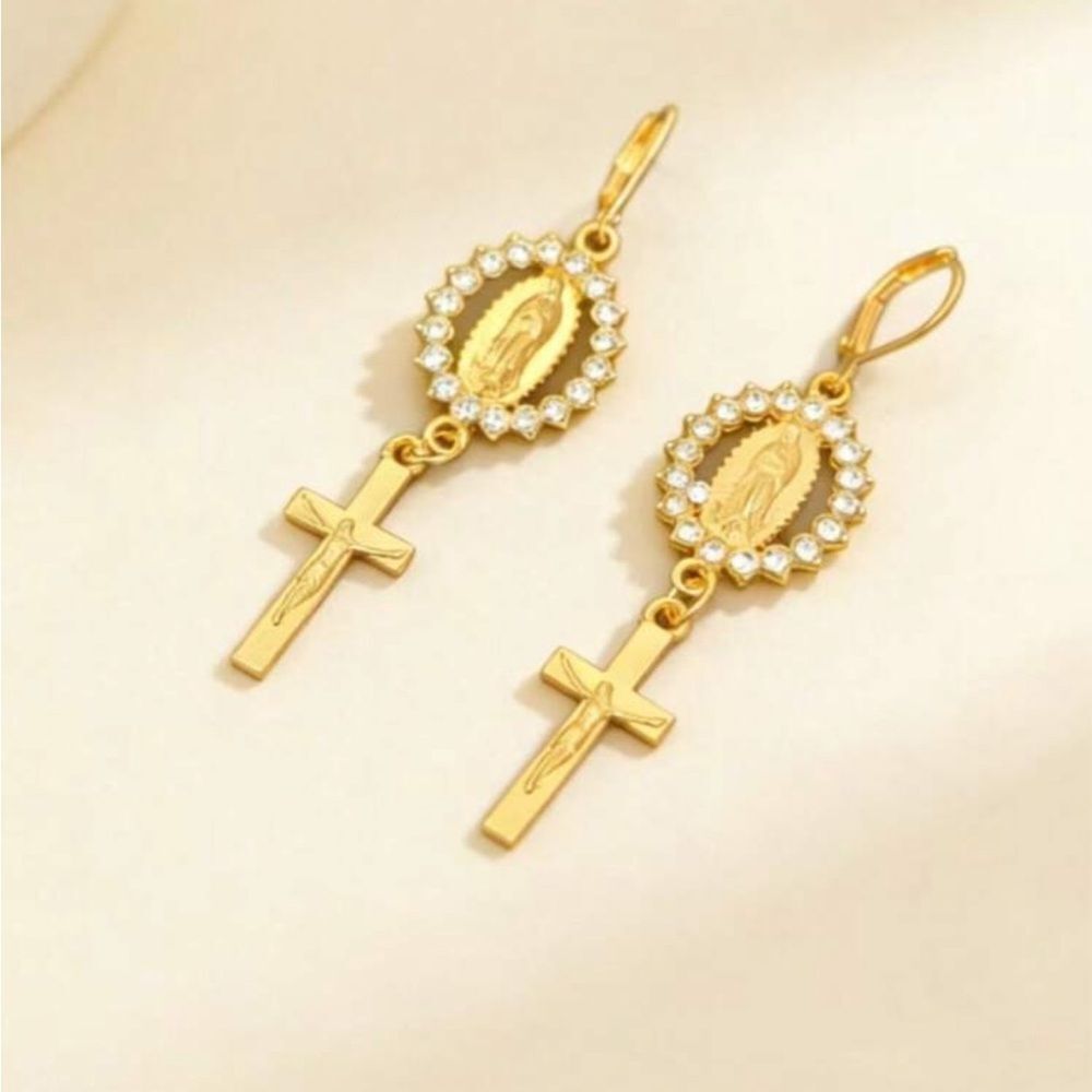 Virgin Mary Cross Drop Earrings A1735